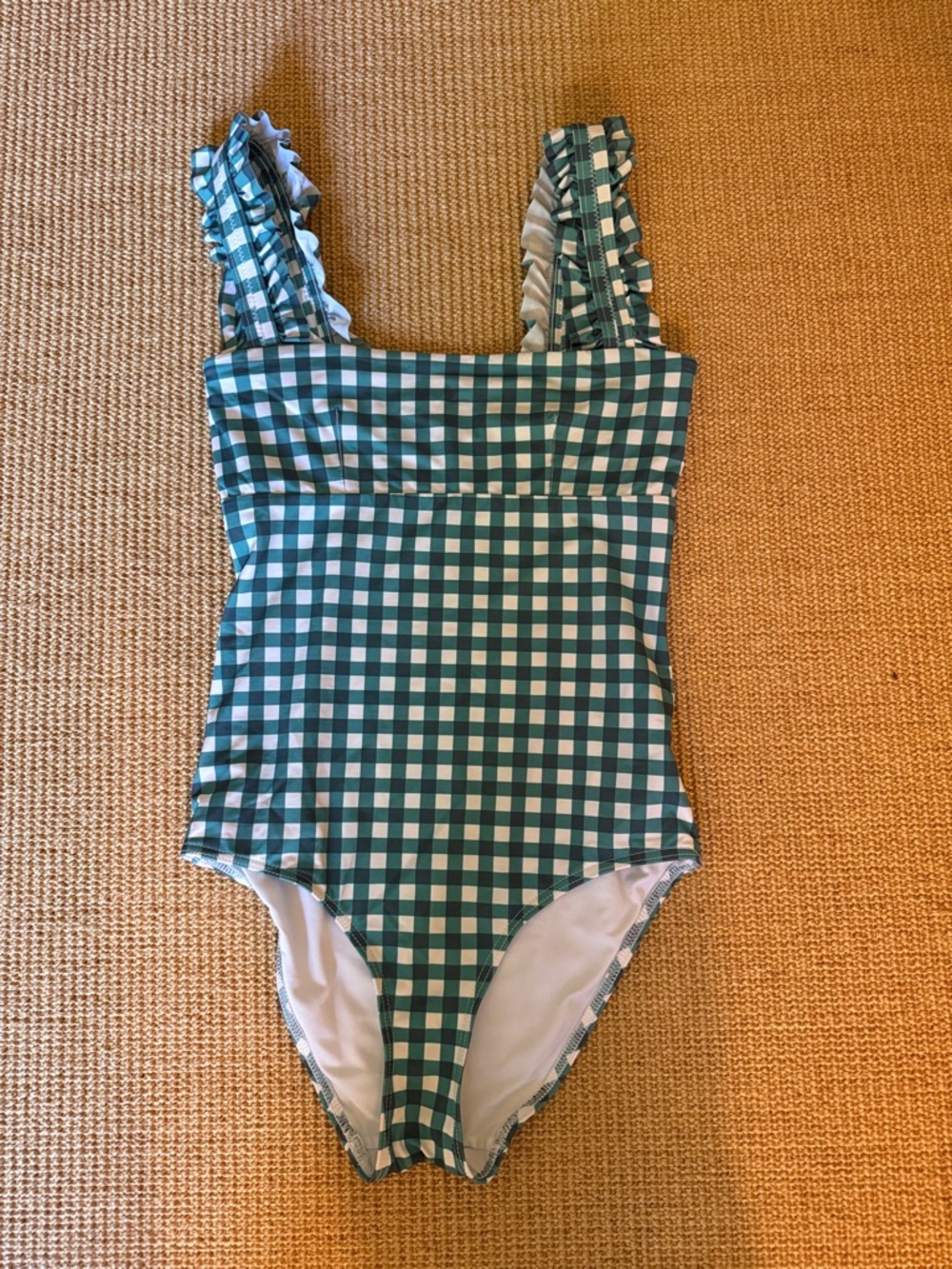Women’s Green Gingham One-Piece Swimsuit with Ruffle Straps - Ephemera